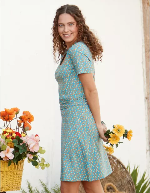 Jersey Kleid Nanetta Von Deerberg In Topasblau Bedruckt 
