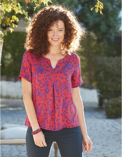 Deerberg Cupro Bluse Valeska – rot bedruckt  - Onlineshop Deerberg
